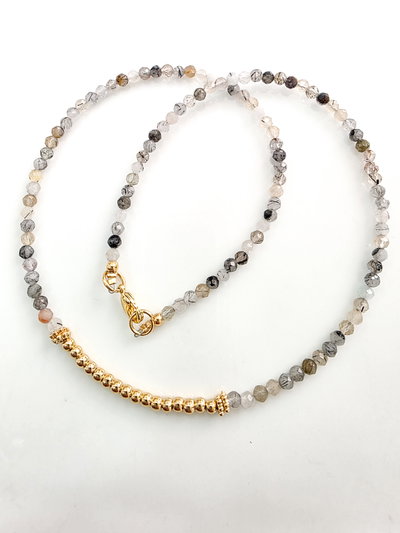 COLLAR - ORO LAMINADO - PIEDRA NATURAL CUARZO TURMALINADO