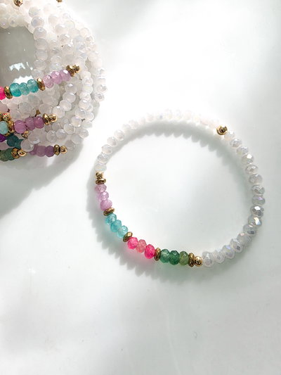 PULSERA - ORO LAMINADO - PIEDRA NATURAL ÁGATA MIX ELÁSTICA