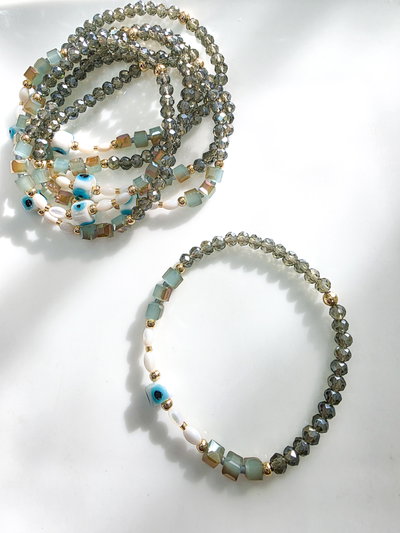 PULSERA - ORO LAMINADO - NÁCAR Y MURANO VERDE