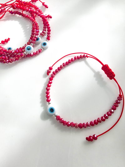 PULSERA - PLATA ITALIANA 925 - CLÁSICA OJITO REGULABLE ROJA