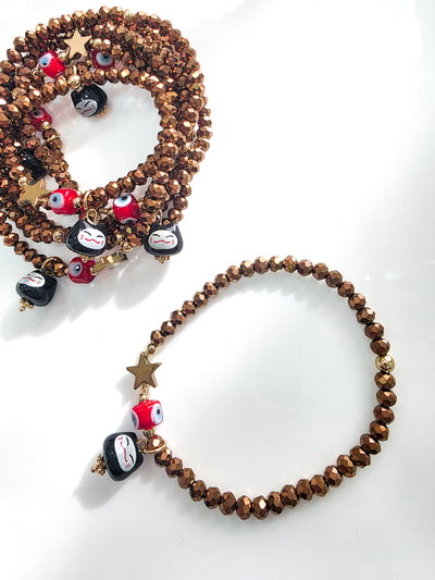 PULSERA - ORO LAMINADO - MANEKI Y MURANO COBRE ELÁSTICA