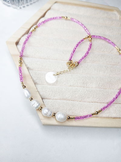 COLLAR - ORO LAMINADO - PERLA DE RÍO ROSA