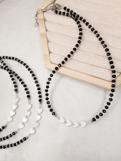 COLLAR - CORAZONES DE NÁCAR NEGRO