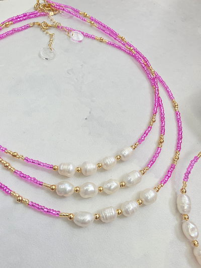 COLLAR - ORO LAMINADO - PERLA DE RÍO ROSA