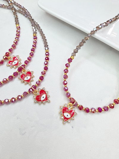 COLLAR - CORAZÓN OJITO BORDO 