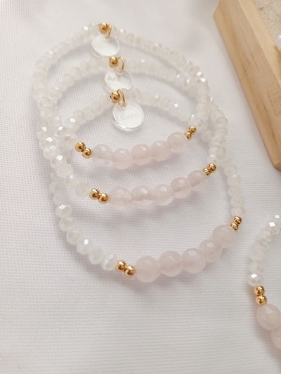 PULSERA - ORO LAMINADO - CUARZO ROSA