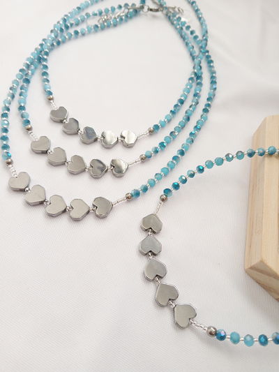 COLLAR - CORAZONES HEMATITE AZUL