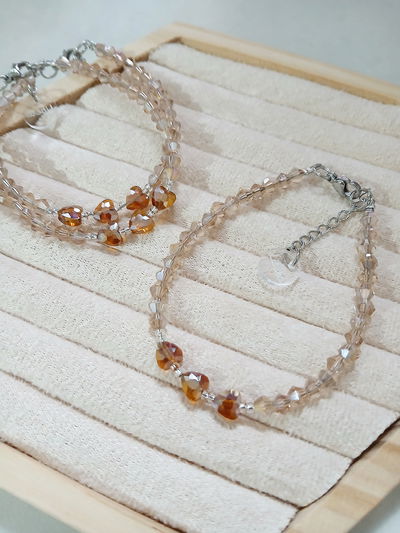 PULSERA - CORAZONES CRISTAL CARAMELO