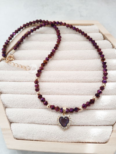 COLLAR - ORO LAMINADO - CORAZON VIOLETA CUBIC