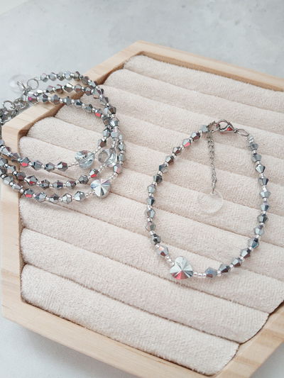 PULSERA - CORAZÓN CRISTAL PLATEADA