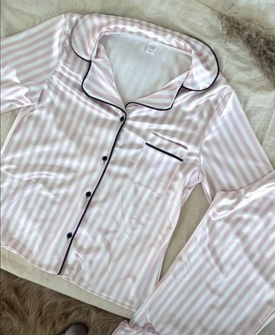 Pijama satén largo rayado 