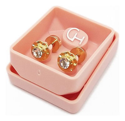 ARO ABRIDOR ENCHAPADO CON PERNO DE ORO 18K STRASS MEDIANO