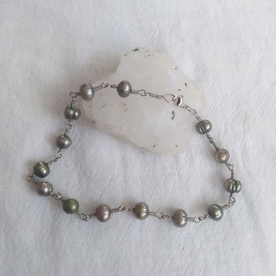 Tobillera de plata 925 y perlas verdes