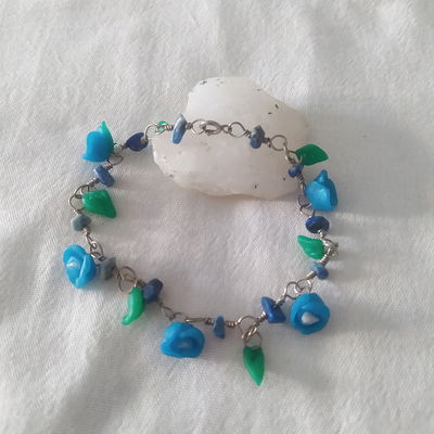 Tobillera lapislázuli y flores turquesa