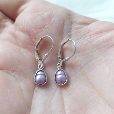 Aros plata 925 y perlas lilas