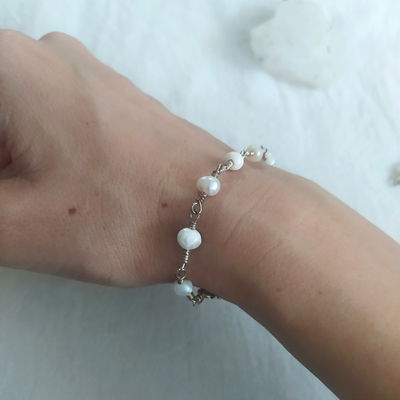 Pulsera plata 925 y perlas blancas