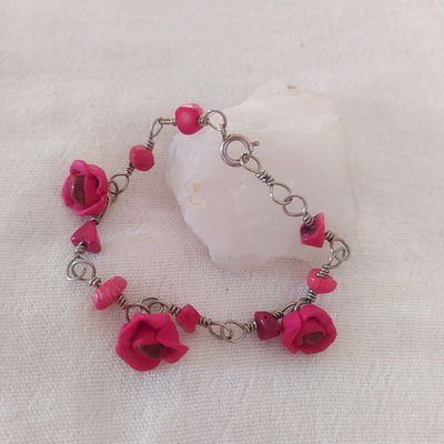Pulsera Coral y flores rojas (3)