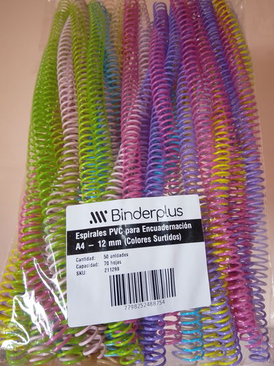 Espiral N° 12  A4 colores surtidos X 50 Unidades P/70 hojas