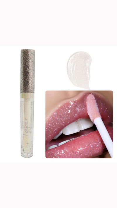 Labial transparente con glitter