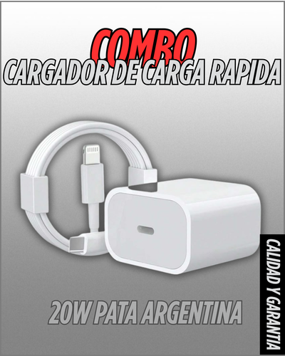 CARGADOR COMPLETO - Adaptador de 20w + Cable USB-C a Lightning