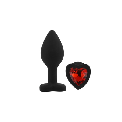 Anal Plug Heart Love Silicone Small Black Plug - Red Diamond