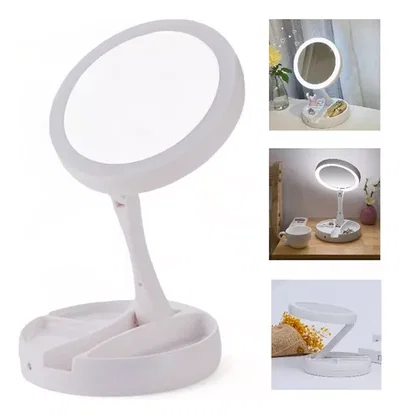 Espejo redondo con luz led.Plegable y con aumento