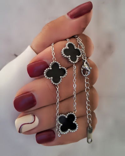 Collar Clovers Negro Dije Grande 40-5cm Ac. Quirúrgico 
