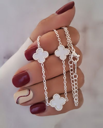 Collar Clovers Blanco Dije Chico 40-5cm Ac. Blanco 