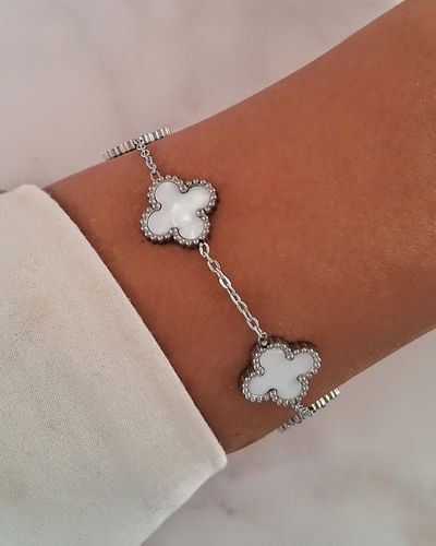 Pulsera Trébol Nácar Blanco 18-3cm Ac. Quirúrgico