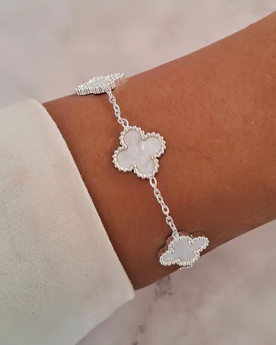 Pulsera Trébol Nácar Blanco 18-3cm Ac. Blanco