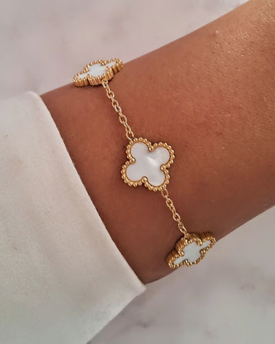Pulsera Trébol Nácar Blanco 18-3cm Ac. Dorado