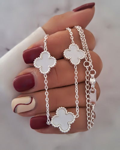 Collar Clovers Blanco Dije Grande 40-5cm Ac. Blanco 
