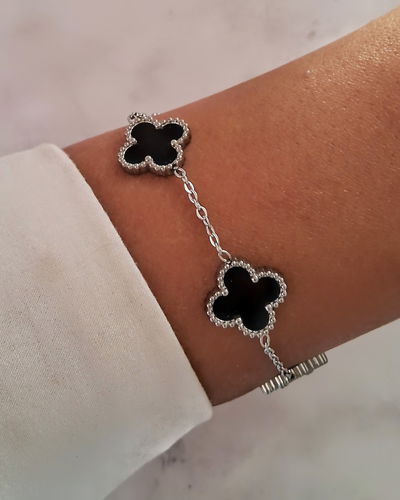 Pulsera Trébol Nácar Negro 18-3cm Ac. Quirúrgico 