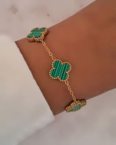 Pulsera Trébol Nácar Verde 18-5cm Ac. Dorado