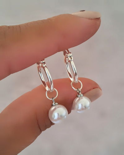 Argollas Dai Pearl 7mm Ac. Blanco