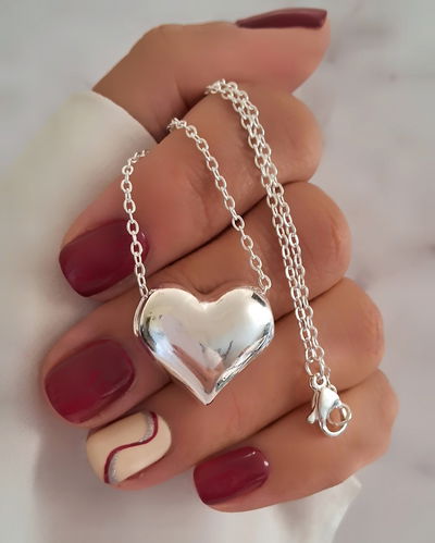 Collar Corazón 45cm Ac. Blanco 