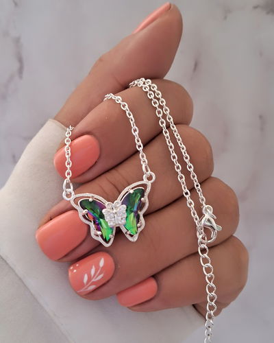 Collar Mariposa Gleam Verde 45-5cm Ac. Blanco 