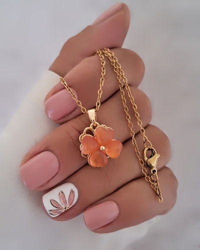 Collar Giratorio Trébol Naranja 45cm Ac. Dorado 