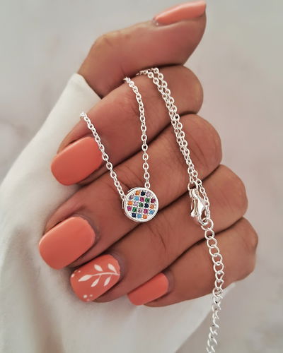 Collar Button Rainbow 40-5cm Ac. Blanco 