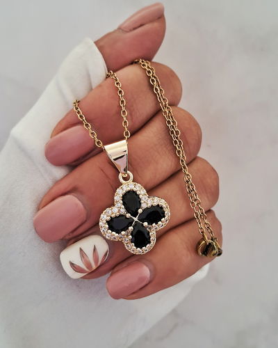 Collar Belle Flore Negro 45cm Ac. Dorado 