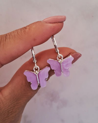 Argollas Mariposa Nacar Lila Ac. Blanco