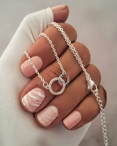 Collar Doble Circle Shine Rainbow 40-5cm Ac. Blanco