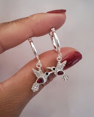 Argollas Colibrí Rojo Ac. Blanco 