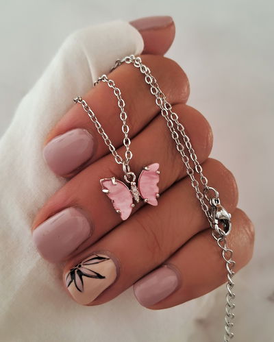 Collar Mariposa Nácar Fucsia 45-5cm Ac. Quirúrgico 