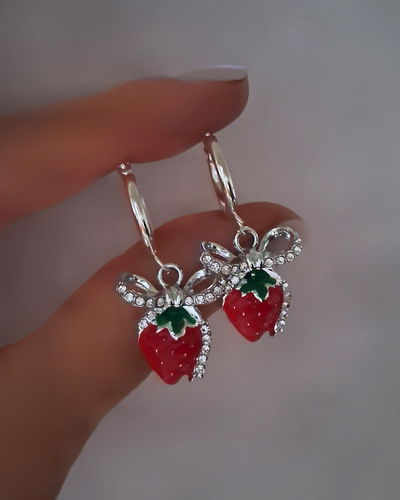 Argollas 15mm Frutilla Moño Ac. Blanco 