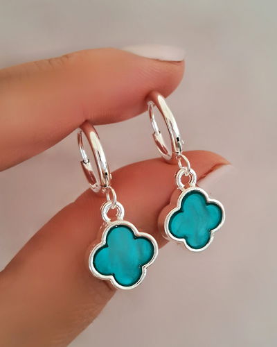 Argollas Clovers Nácar Turquesa Ac. Blanco 