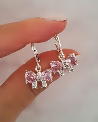 Argollas Moño Cubik Rosa Ac. Blanco 