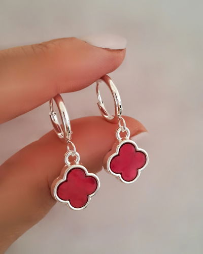 Argollas Clovers Nácar Rojo Ac. Blanco 