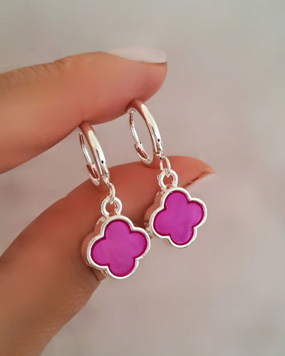 Argollas Clovers Nácar Fucsia Ac. Blanco 