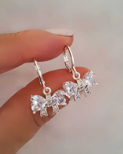 Argollas Moño Cubik Cristal Ac. Blanco 